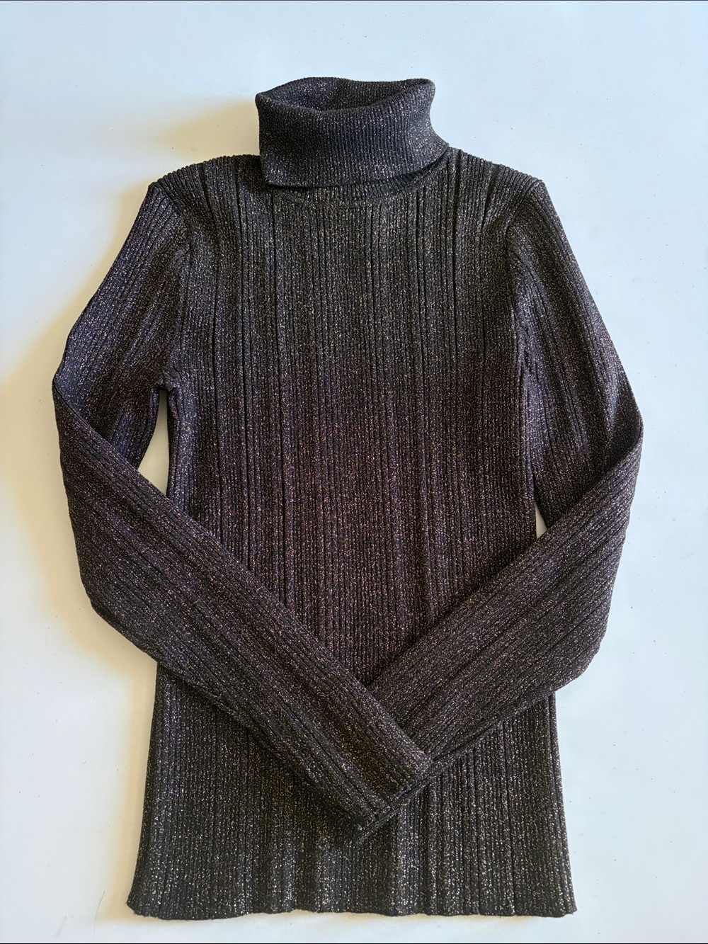 White House Black Market Black Metallic Ribbed Turtleneck Sweater